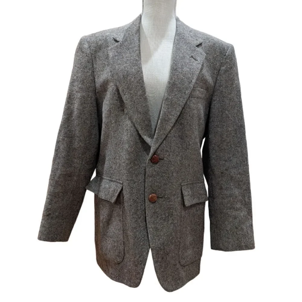Charles Klein Wool Brown Two Button Blazer Chestnut Button Patch Elbows Size 40S